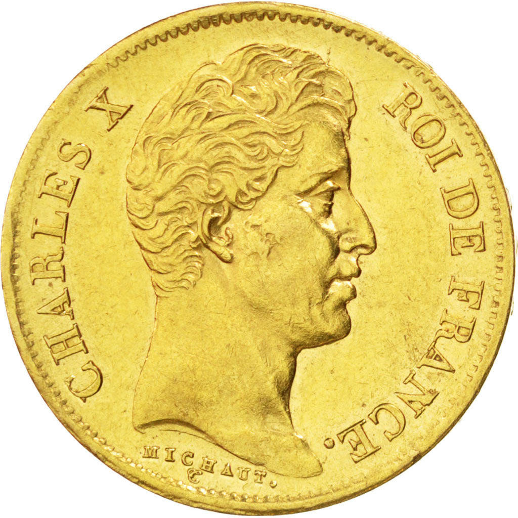 Charles X, 40 Francs or 1830 Paris tranche en creux, KM 721.1