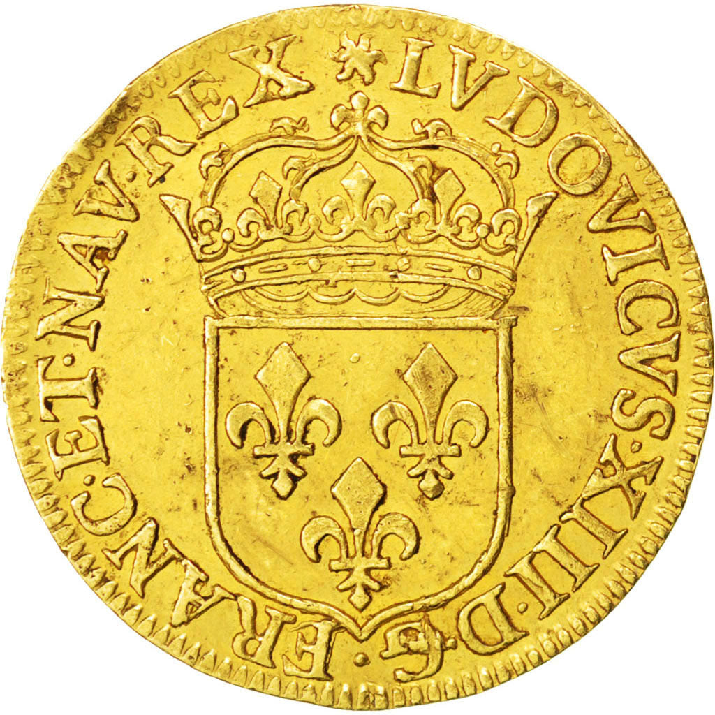 FRANCE, ECU D'or, 1641, Paris, KM #123, AU(50-53), Gold, Gadoury #55, 3.35