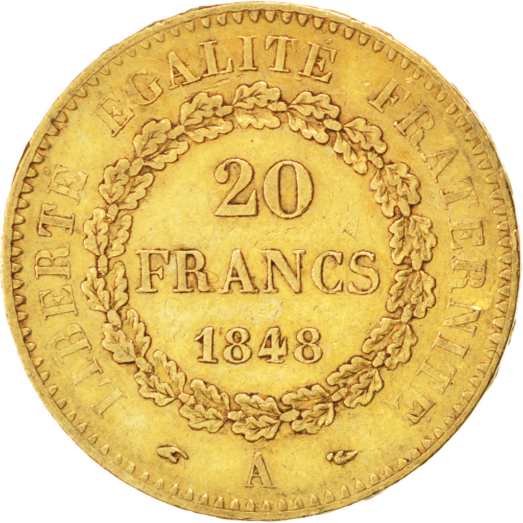 FRANCE, Génie, 20 Francs, 1848, Paris, KM #757, EF(40-45), Gold, Gadoury #1032, 