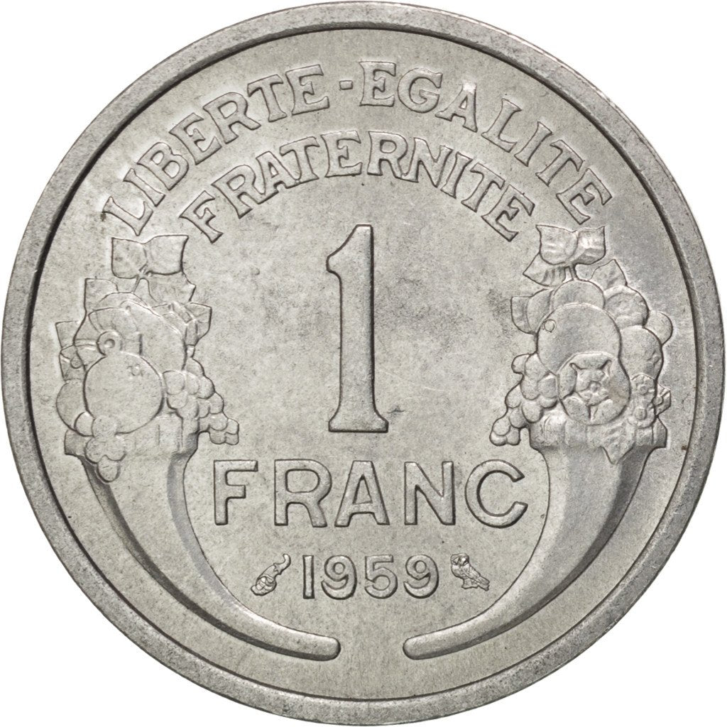 FRANCE, Morlon, Franc, 1959, KM #885a.1, MS(63), Aluminum, 23, Gadoury #473c,...