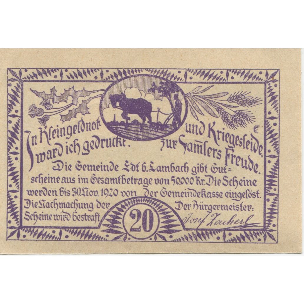 Banknote, Austria, Lambach, 20 Heller, train 1920-11-30, UNC(63), Mehl:FS 151a