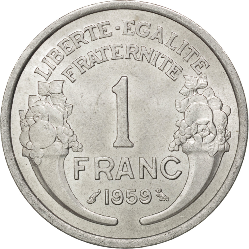 FRANCE, Morlon, Franc, 1959, KM #885a.1, MS(65-70), Aluminum, 23, Gadoury...