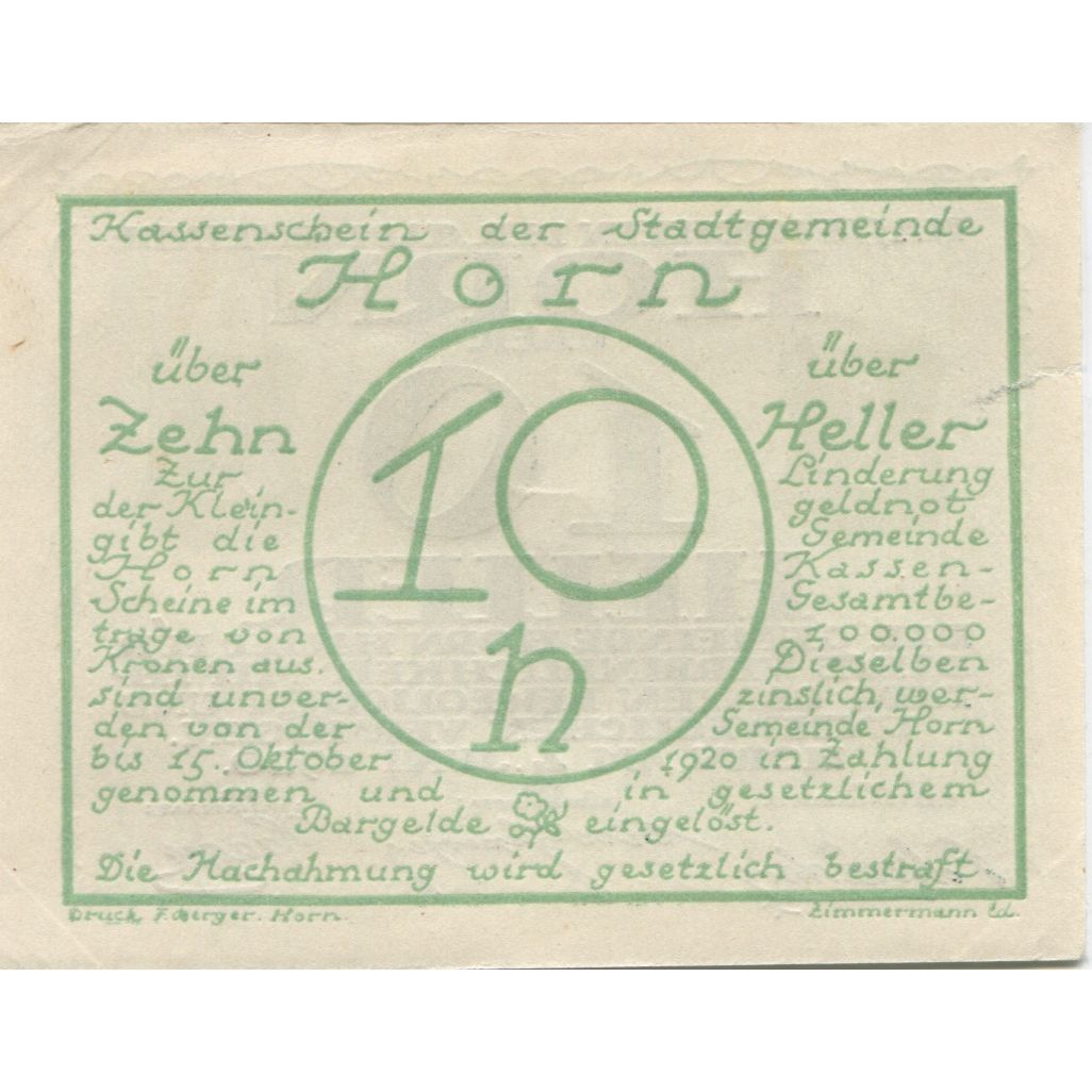 Banknote, Austria, Horn, 10 Heller, Blason, 1920, UNC(63), Mehl:FS 397
