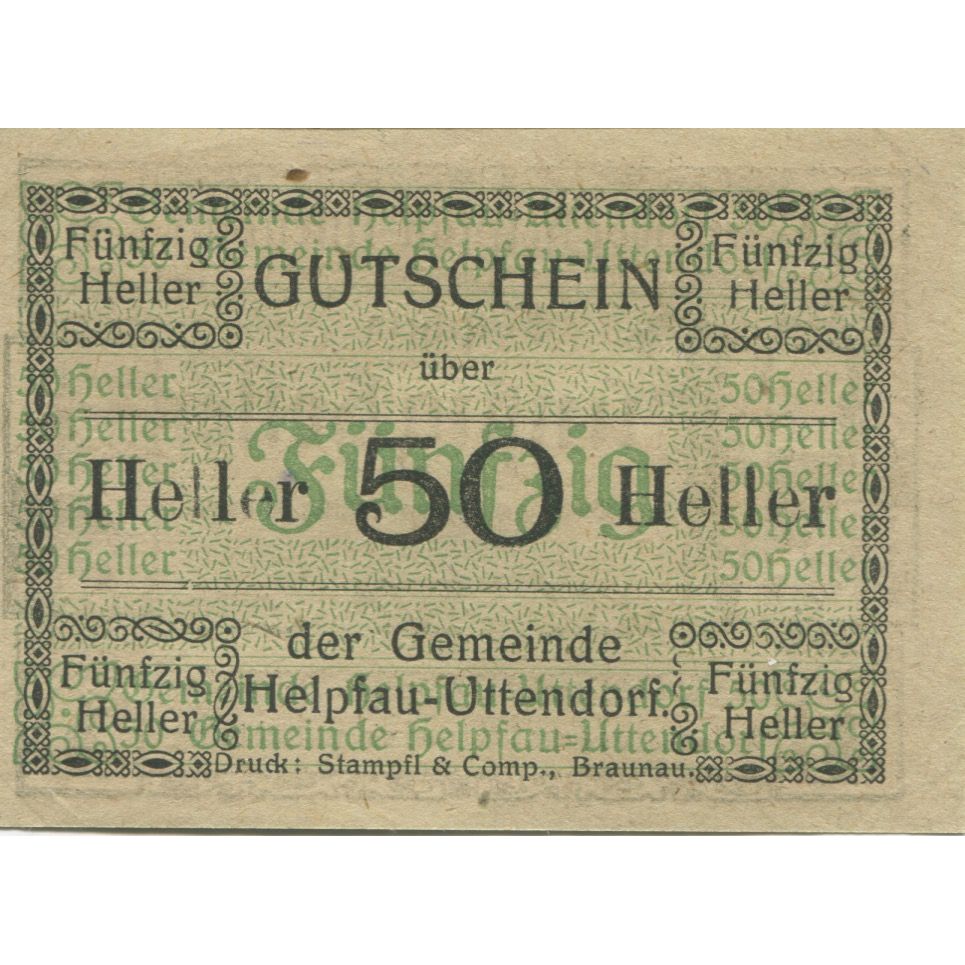 Banknote, Austria, Helpfau, 50 Heller, Eglise, 1920 UNC(63) Mehl:FS 365Ia
