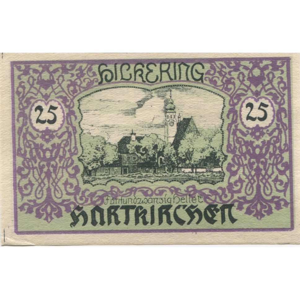 Billete, Austria, Hartkirchen, 25 Heller, Eglise, 1920, SC, Mehl:FS 353IIb