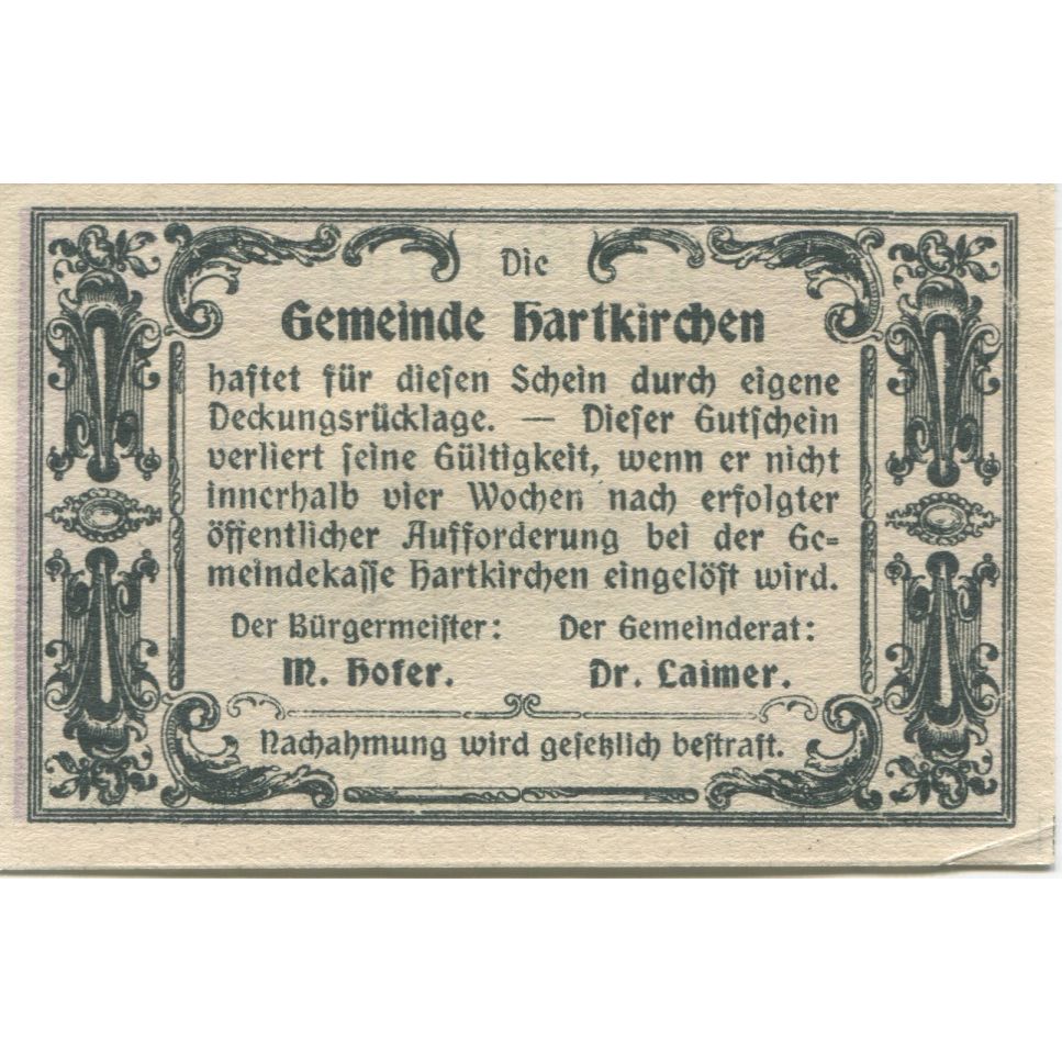 Billete, Austria, Hartkirchen, 25 Heller, Eglise, 1920, SC, Mehl:FS 353IIb