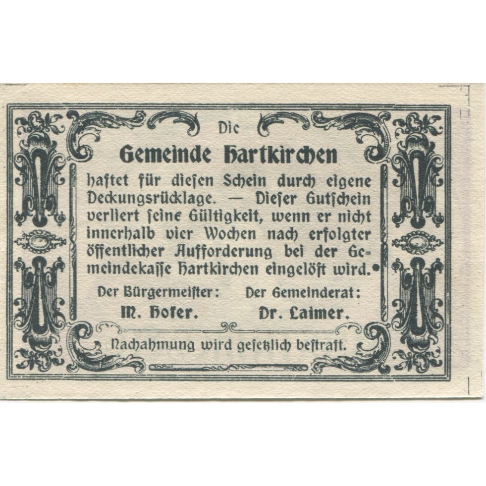 Nota, Áustria, Hartkirchen, 75 Heller, personnage, 1920, UNC(63) Mehl:FS 353IIb