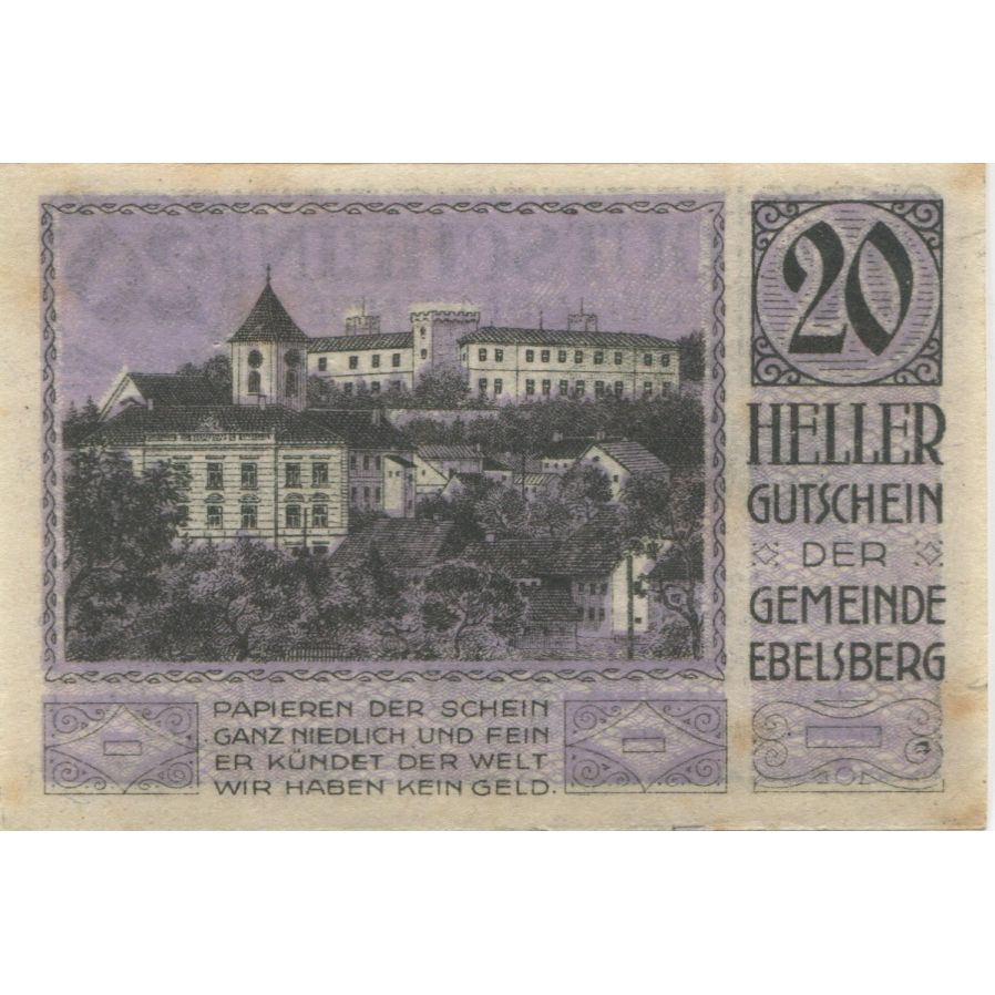 Nota, Áustria, Ebelsberg, 20 Heller, Blason 1920-09-30, UNC(63) Mehl:FS 140Ia