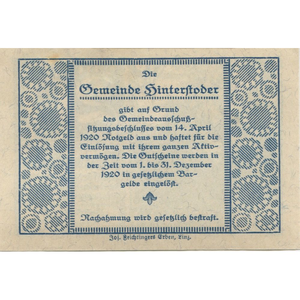 Geldschein, Österreich, Hinterstoder, 20 Heller montagne, 1920 UNZ- Mehl:FS 377c