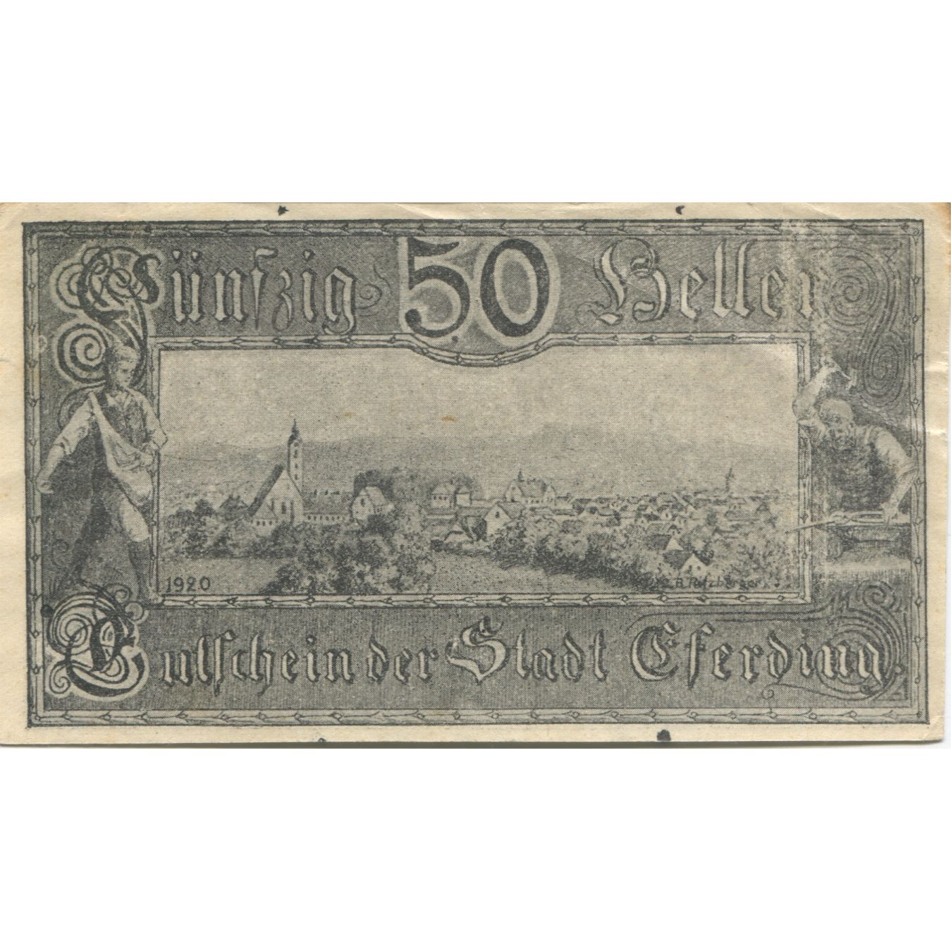 Billet, Autriche, Eferding, 50 Heller, village, 1920, SUP, Mehl:FS 152I