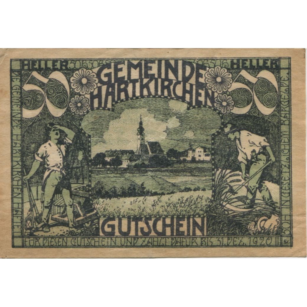 Nota, Áustria, Hartkirchen, 50 Heller, champs 1920-12-31 AU(55-58) Mehl:FS 353Ia