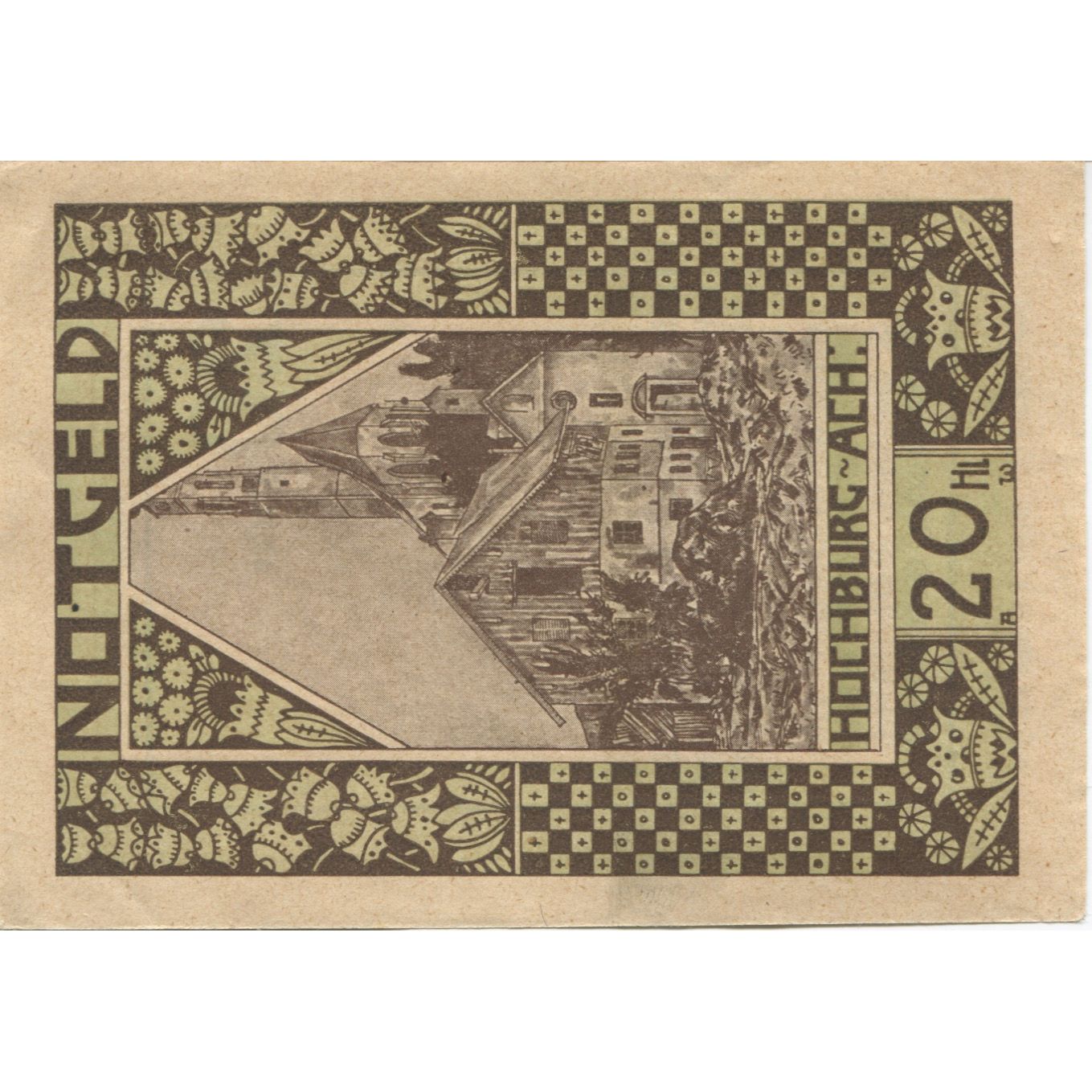 Banknote, Austria, Hochburg-Ach, 20 Heller, Eglise, 1920 UNC(63) Mehl:FS 382a