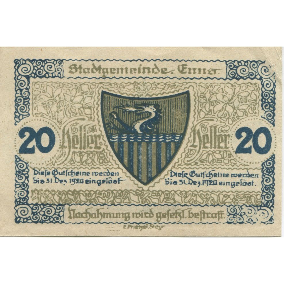 Banknot, Austria, Enns, 20 Heller, Eglise 1920-12-31, AU(55-58) Mehl:FS 174Ia