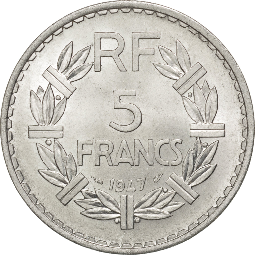 FRANCE, Lavrillier, 5 Francs, 1947, Paris, KM #888b.1, MS(65-70), Aluminum, 31,.