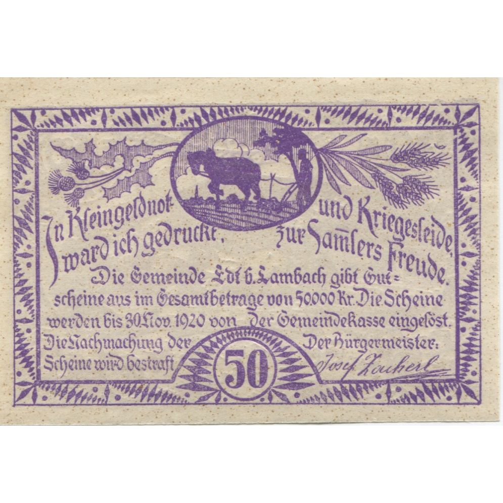 Banknote, Austria, Lambach, 50 Heller, rue 1920-11-30, UNC(63), Mehl:FS 151b