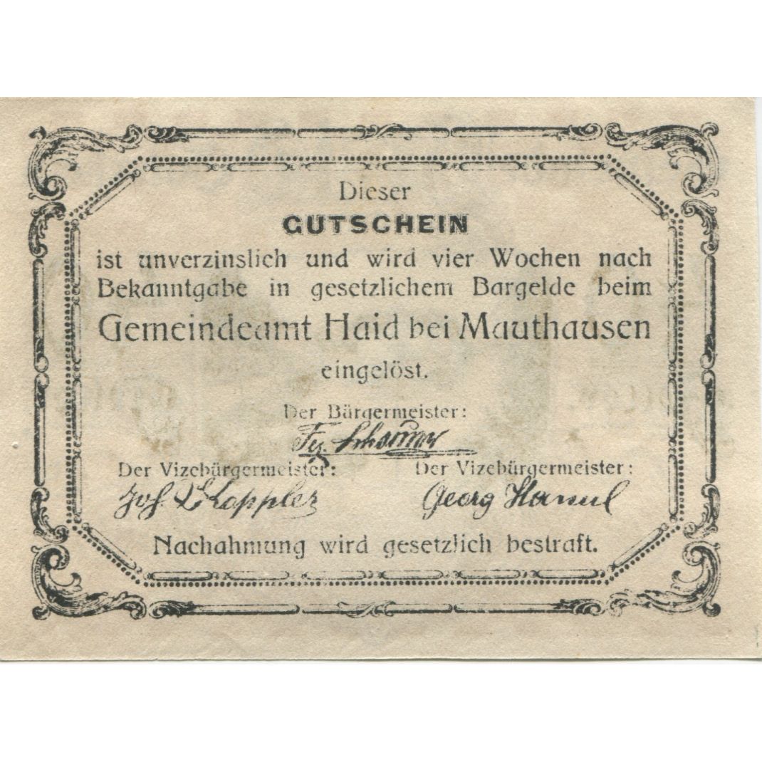 Banconote, Austria, Haid, 40 Heller, Blason 1920-12-31, SPL Mehl:FS 334II