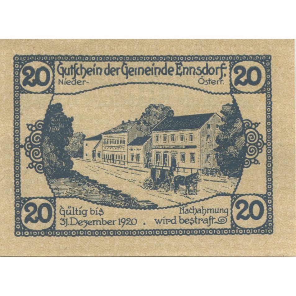 Geldschein, Österreich, Ennsdorf, 20 Heller, rue, 1920 UNZ- Mehl:FS 178a