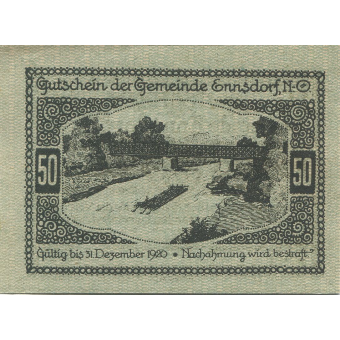 Banknot, Austria, Ennsdorf, 50 Heller, pont 1920-12-31, UNC(63), Mehl:FS 178a
