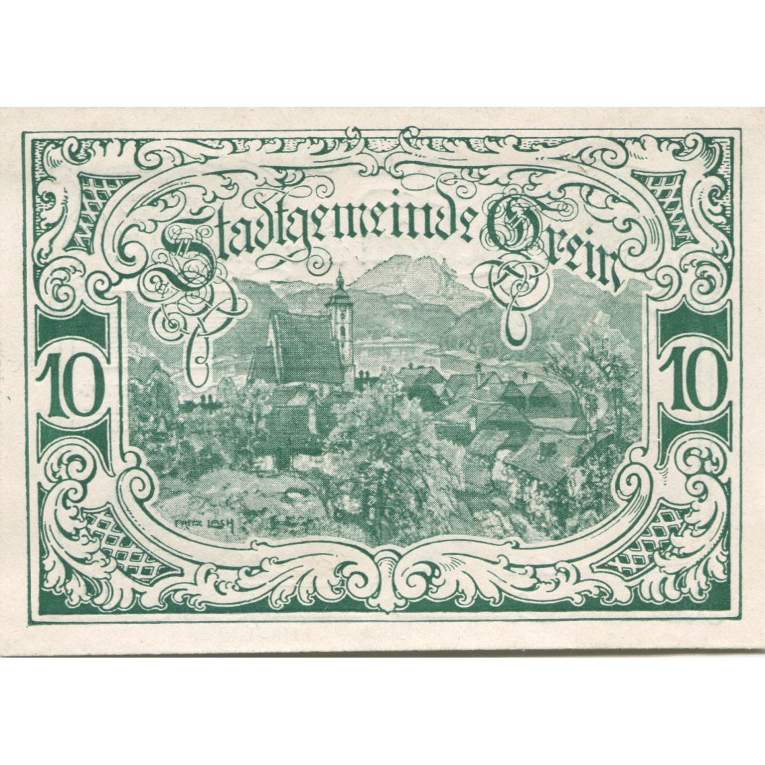 Biljet, Oostenrijk, Grein, 10 Heller, Eglise, 1920, SPL, Mehl:FS 276IIa