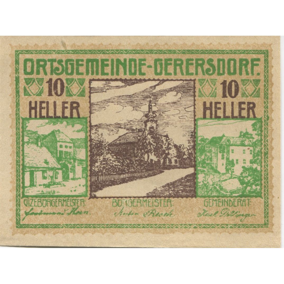 Banknot, Austria, Gerersdorf, 10 Heller, Eglise 1920-09-15, UNC(63) Mehl:FS 230a