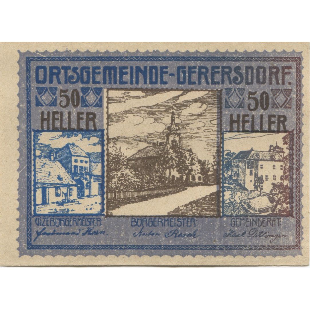 Banknot, Austria, Gerersdorf, 50 Heller, Eglise 1920-09-15, UNC(63) Mehl:FS 230a