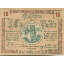 Banknote, Austria, Greifenstein, 10 Heller, château 1920 UNC(63) Mehl:FS 275a
