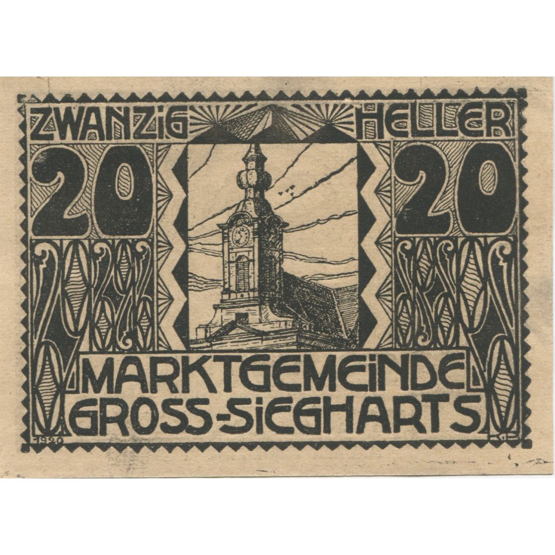 Banconote, Austria, Gross-Siegharts, 20 Heller, Eglise, 1920 SPL Mehl:FS 297a