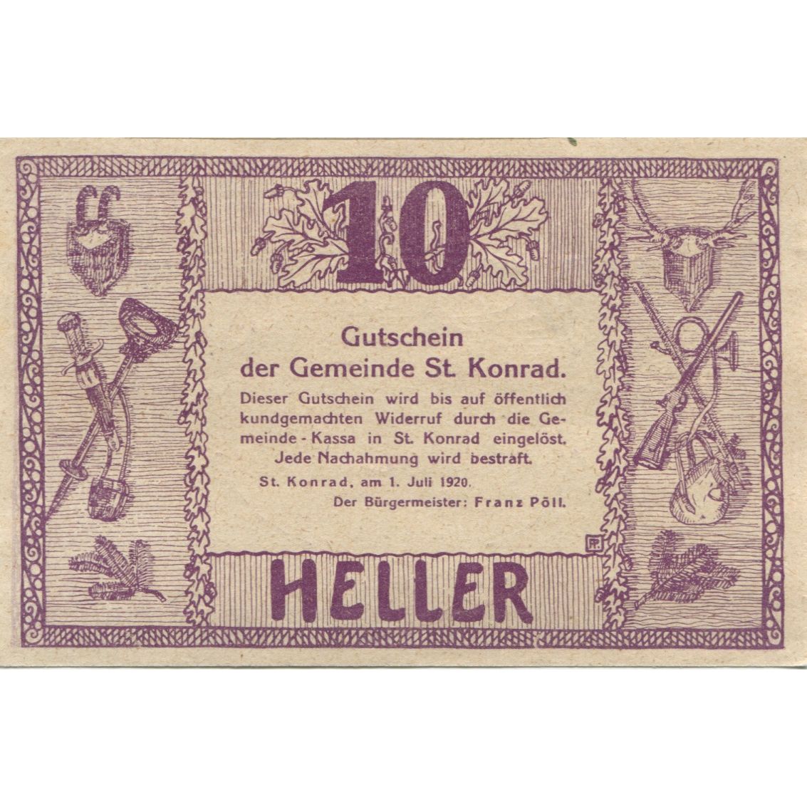 Banknote, Austria, ST KONRAD, 10 Heller, chalet, 1920, UNC(63), Mehl:FS 899