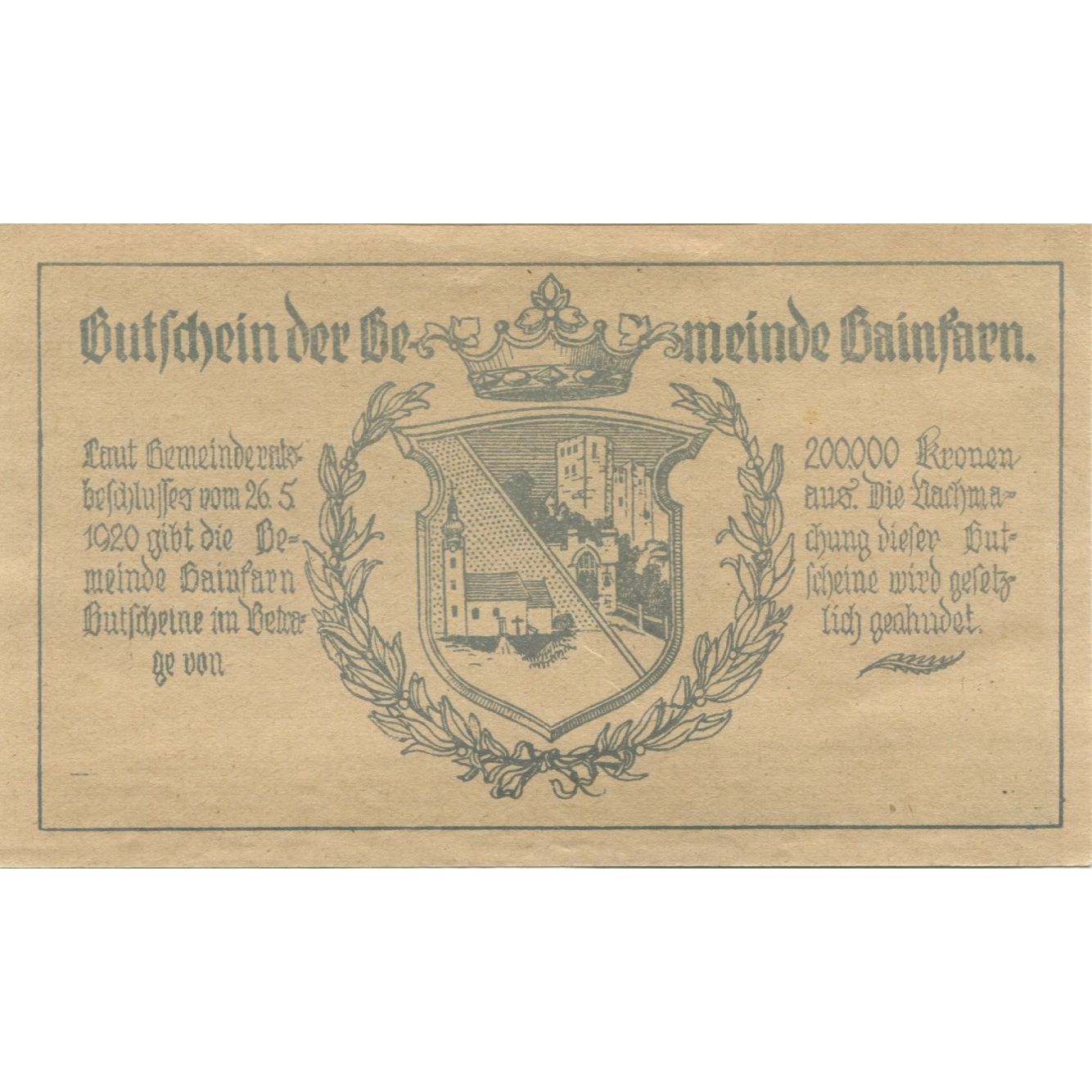 Biljet, Oostenrijk, Gainfarn, 50 Heller, Eglise 1920-12-31, SPL, Mehl:FS 217a