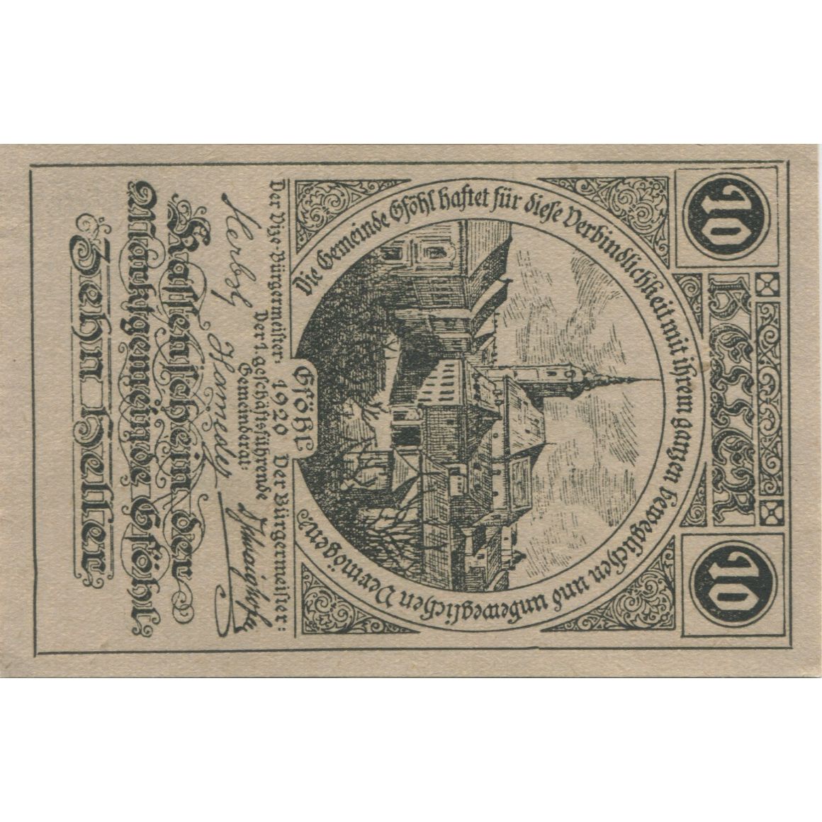 Banknote, Austria, Gföhl, 10 Heller, village 1921-05-31, UNC(63) Mehl:FS 234