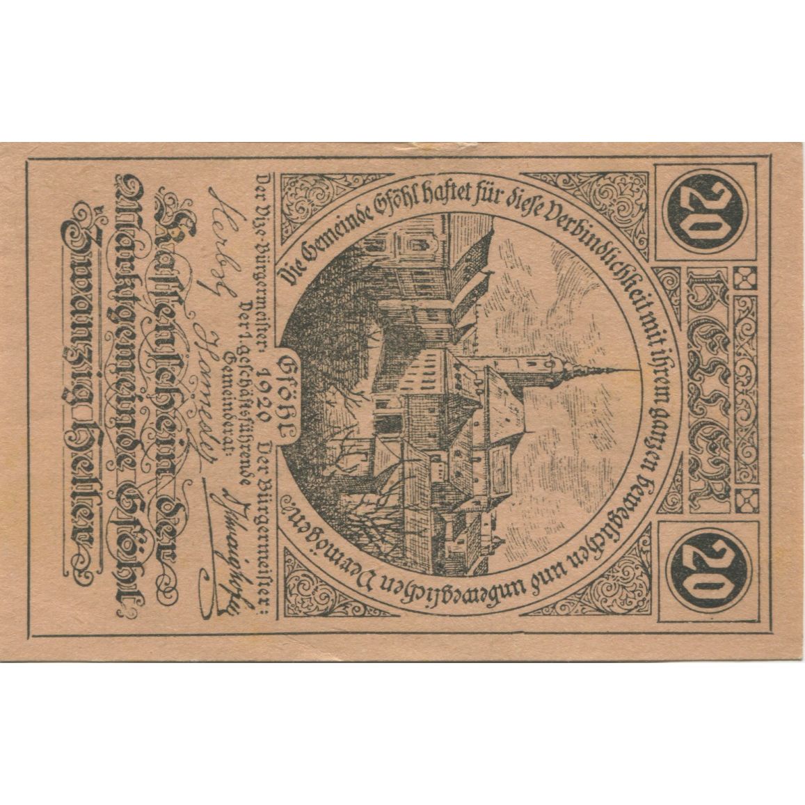 Banknote, Austria, Gföhl, 20 Heller, Eglise 1921-05-31, UNC(63), Mehl:FS 234