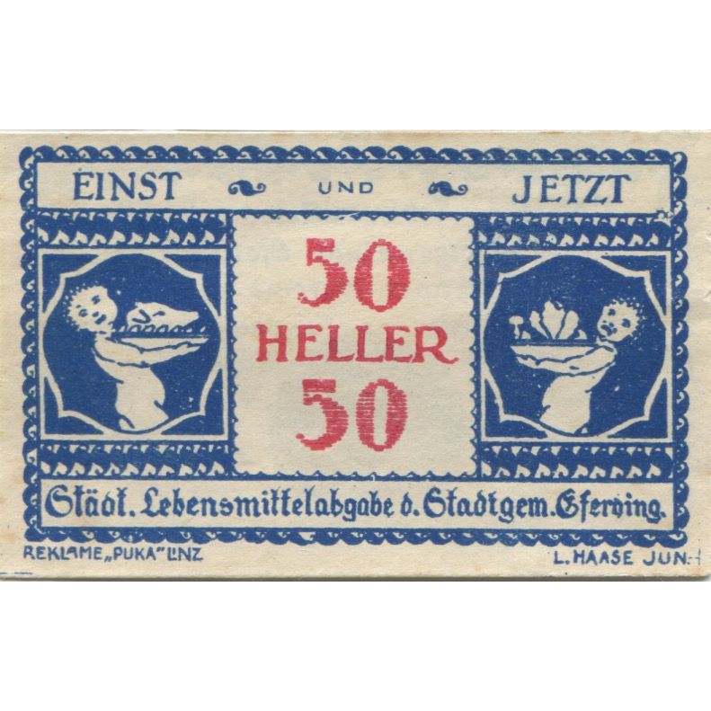 Geldschein, Österreich, Jetzt, 50 Heller, personnage 1, 1920 UNZ- Mehl:FS 152Va
