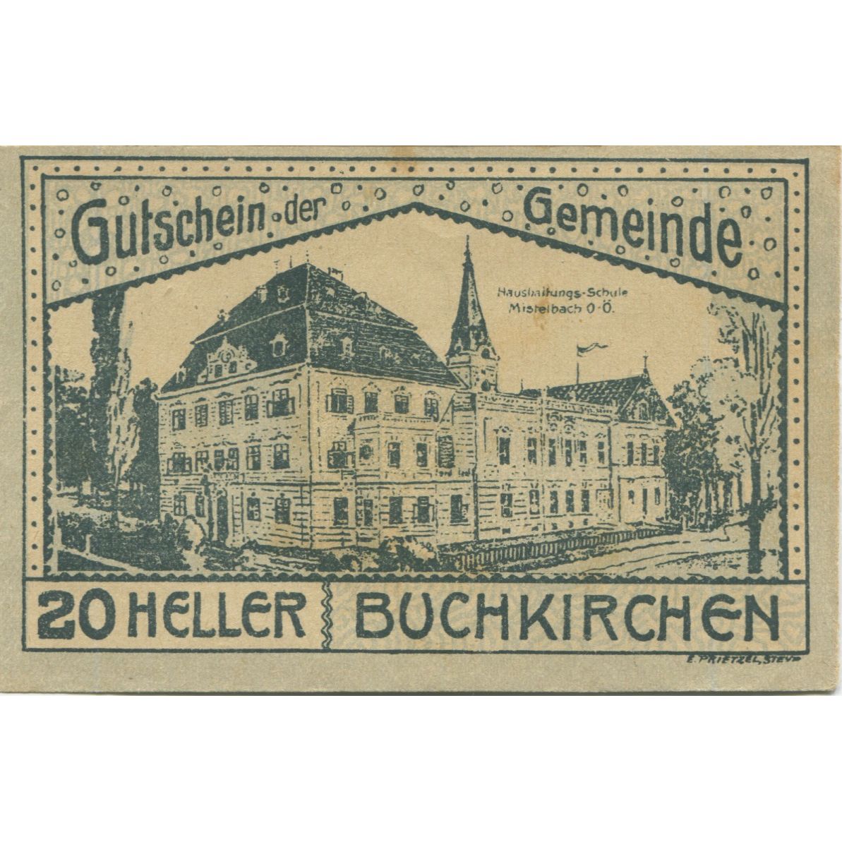 Geldschein, Österreich, Buchkirchen, 20 Heller, champs 1920 VZ Mehl:FS 114a