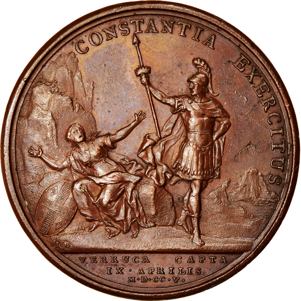 France, Medal, Louis XIV, Prise de Verrua, History, 1705, Mauger, AU(50-53)