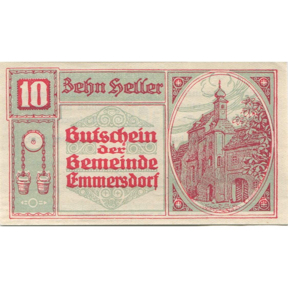 Nota, Áustria, Emmersdorf, 10 Heller, Eglise 1920-12-31, UNC(63) Mehl:FS 171d
