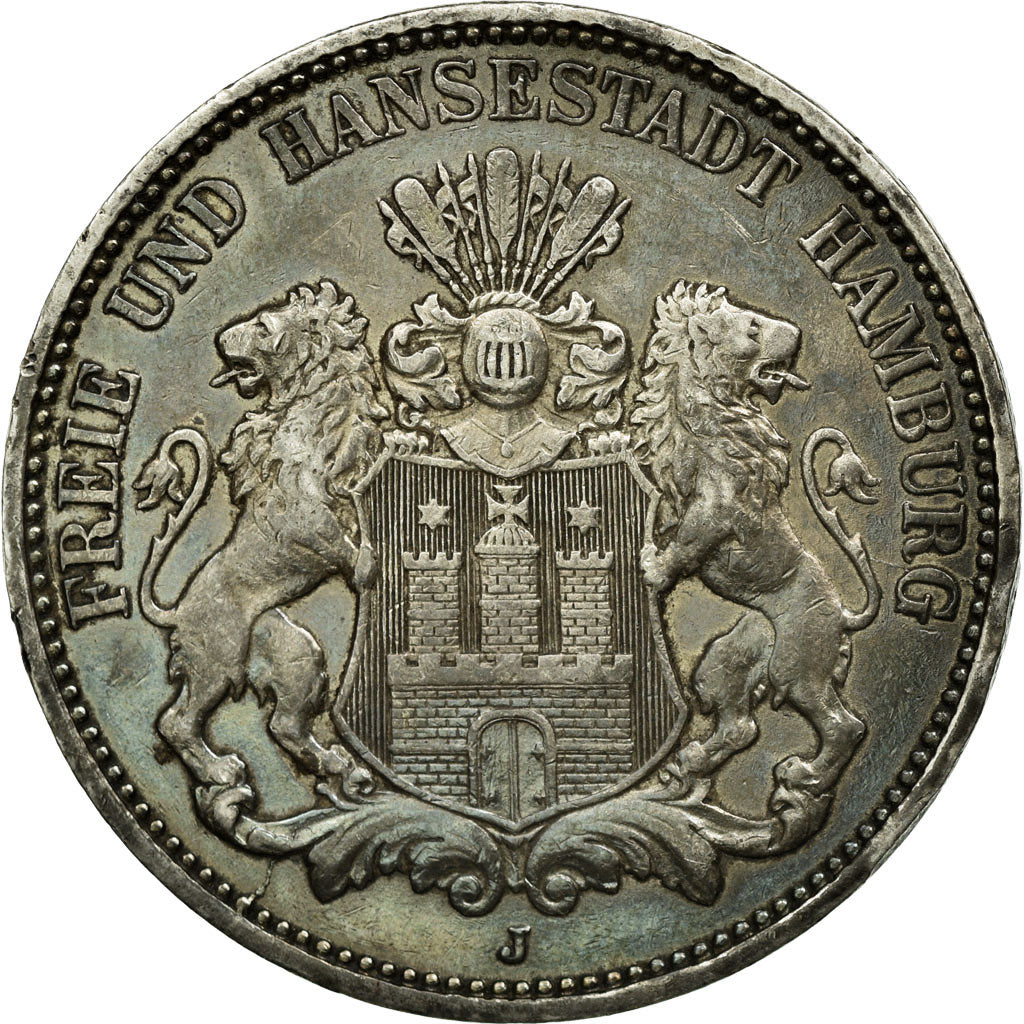 Coin, German States, HAMBURG, 3 Mark, 1909, Hamburg, EF(40-45), Silver, KM:620