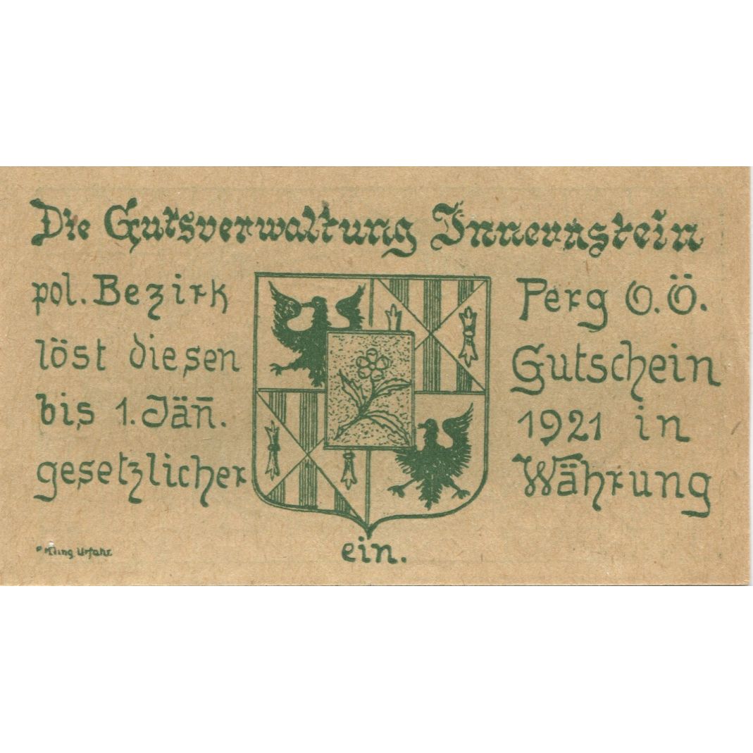 Billet, Autriche, Innernstein, 10 Heller, Blason 1921-01-01, SPL, Mehl:FS 407