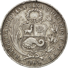 PERU, Sol, 1865, Lima, KM #196.1, VF(30-35), Silver, 24.96