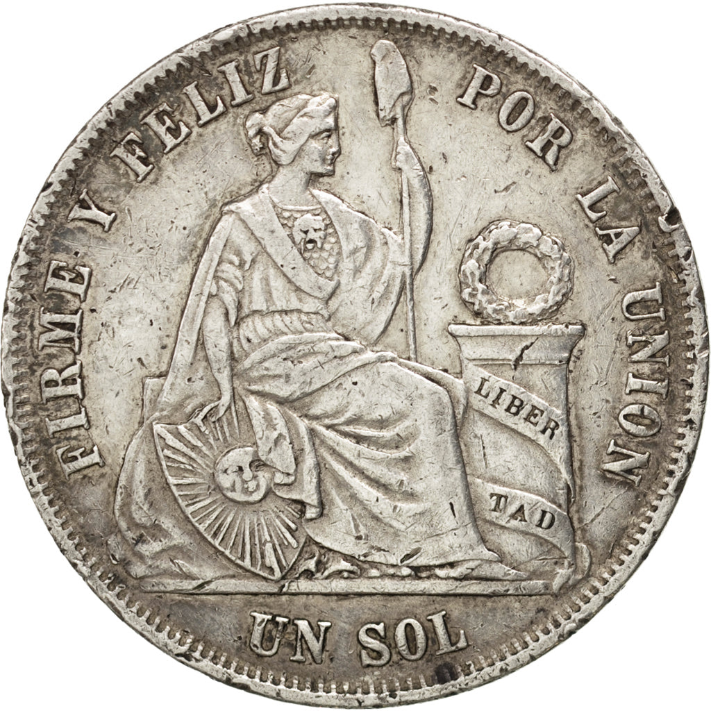 PERU, Sol, 1865, Lima, KM #196.1, VF(30-35), Silver, 24.96