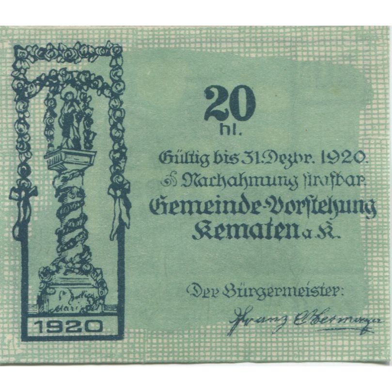 Banknote, Austria, KEMATEN, 20 Heller, château, 1920 UNC(63) Mehl:FS 430a