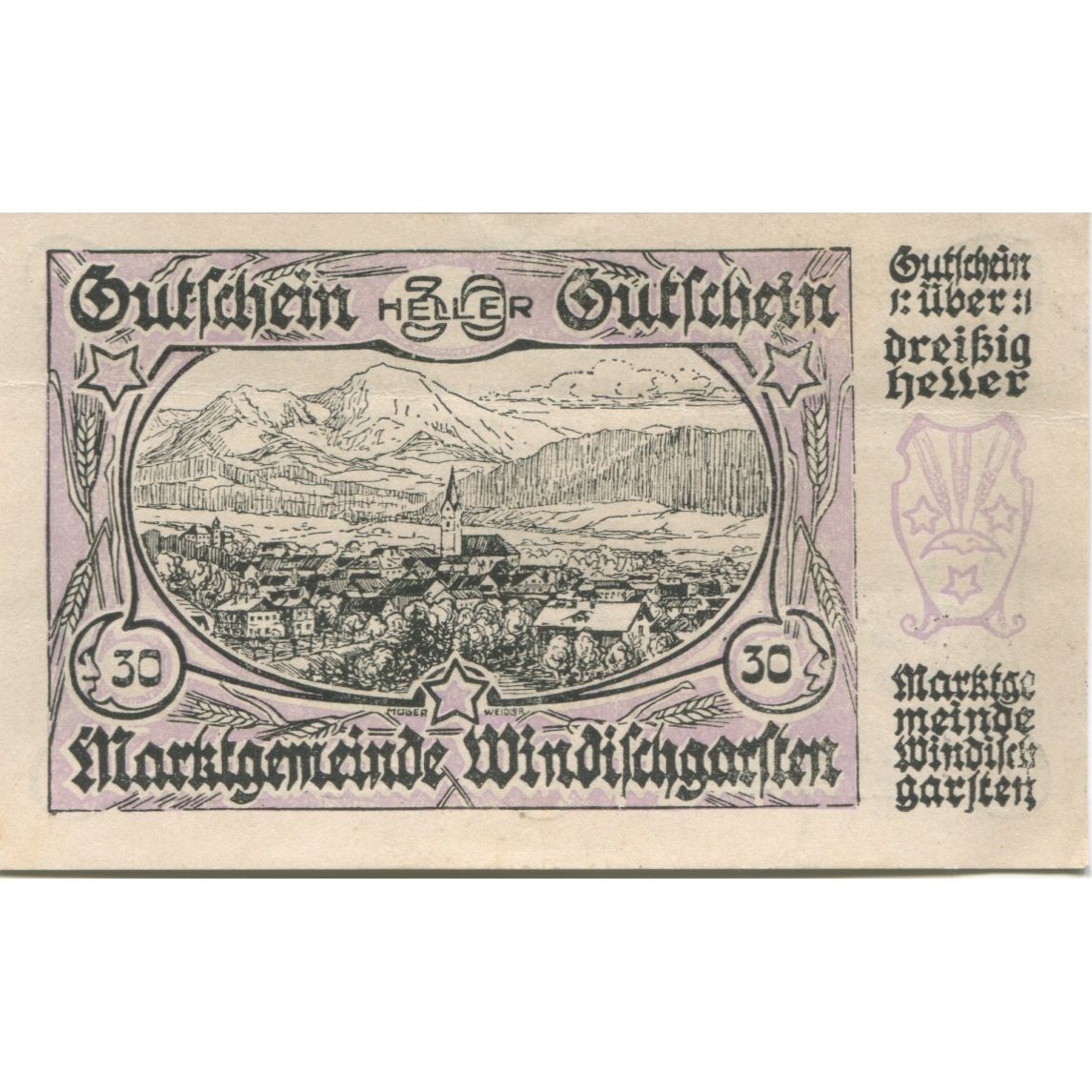 Banknote Austria Windischgarsten 30 Heller village 1920 UNC(63) Mehl:FS 1245IIa