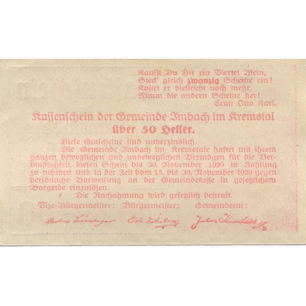 Billet, Autriche, 50 Heller, Eglise, 1920, 1920-11-30, SPL, Mehl:404IIby