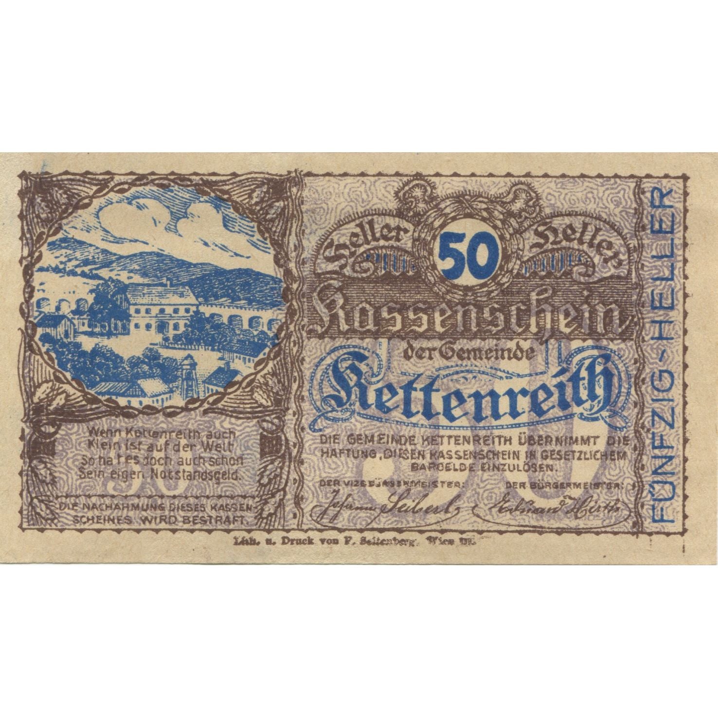 Banknote, Austria, Kettenreith, 50 Heller, village, 1920, UNC(63), Mehl:FS 435a