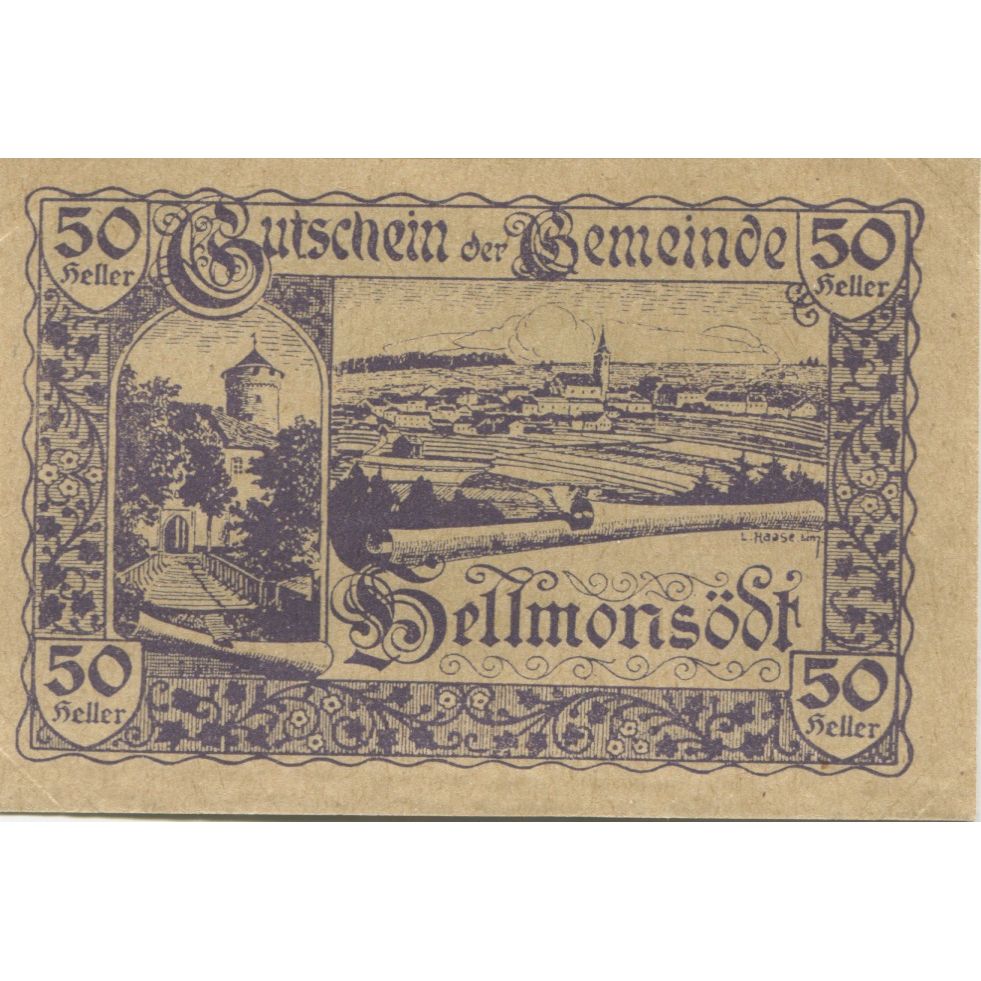 Banknote, Austria, Hellmonsodt, 50 Heller, Blason, 1920, UNC(63), Mehl:FS 364