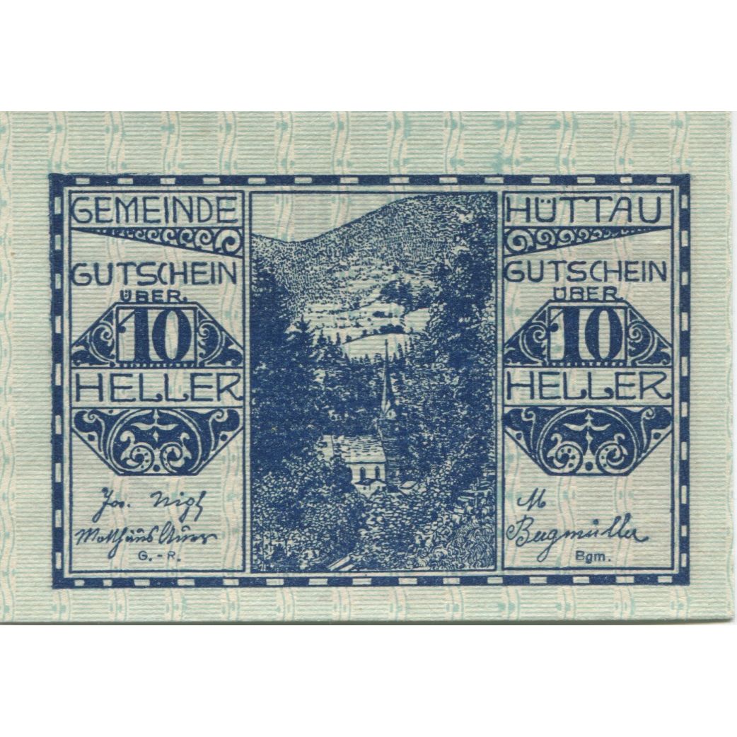 Banknote, Austria, Hüttau, 10 Heller, paysage 1921-01-31, UNC(63) Mehl:FS 401a