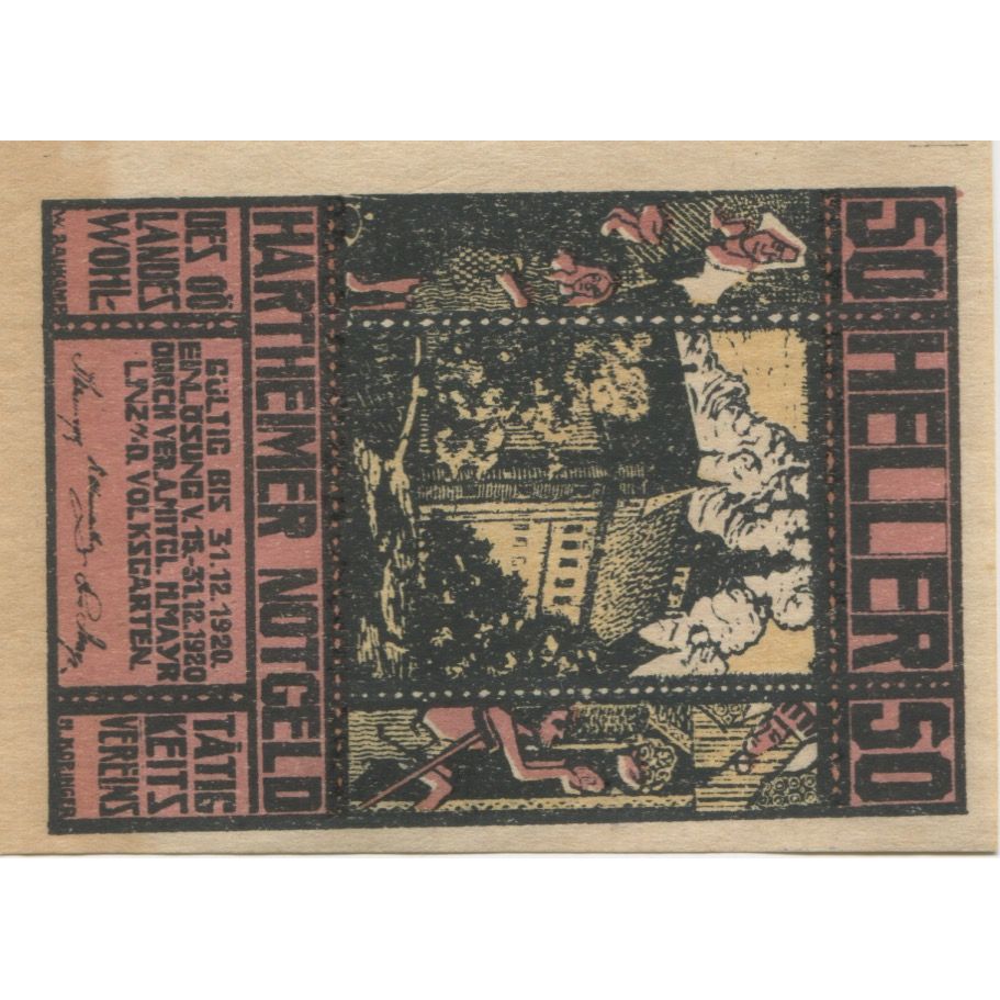 Banknote, Austria, Hartheimer, 50 Heller, château 1920 UNC(63) Mehl:FS 352a