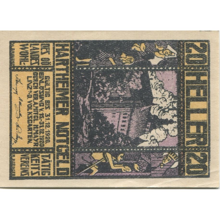 Billet, Autriche, Hartheimer, 20 Heller, château 1, 1920-12-31, SPL Mehl:FS 352a