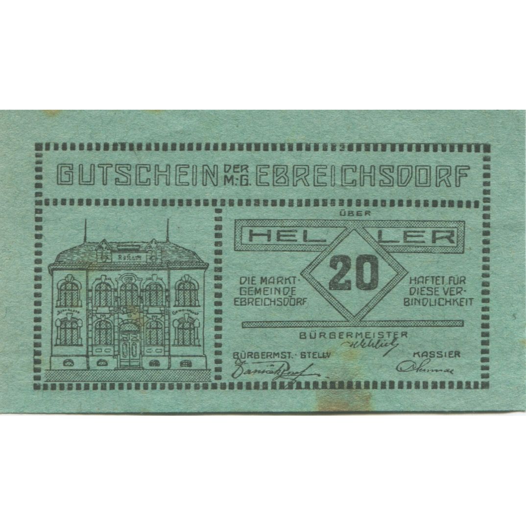 Banknote, Austria, Ebreichsdorf, 20 Heller, Monument, 1920 UNC(63) Mehl:FS 147
