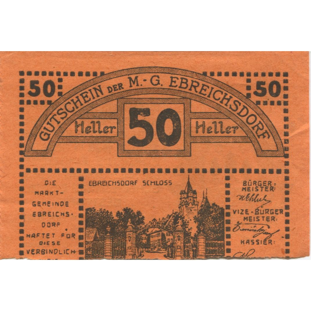 Banknote, Austria, Ebreichsdorf, 50 Heller, Eglise, 1920 UNC(63) Mehl:FS 147