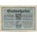 Banconote, Austria, Ebelsberg, 50 Heller, Blason, 1920 SPL, Mehl:FS 140Ia
